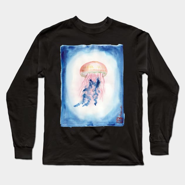 Jellyfish chrysaora pacifica sealife watercolor Long Sleeve T-Shirt by Pragonette